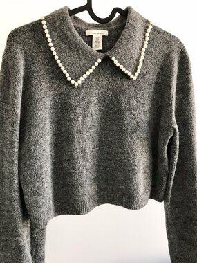 H&M Gray Sweater with Faux Pearl Collar